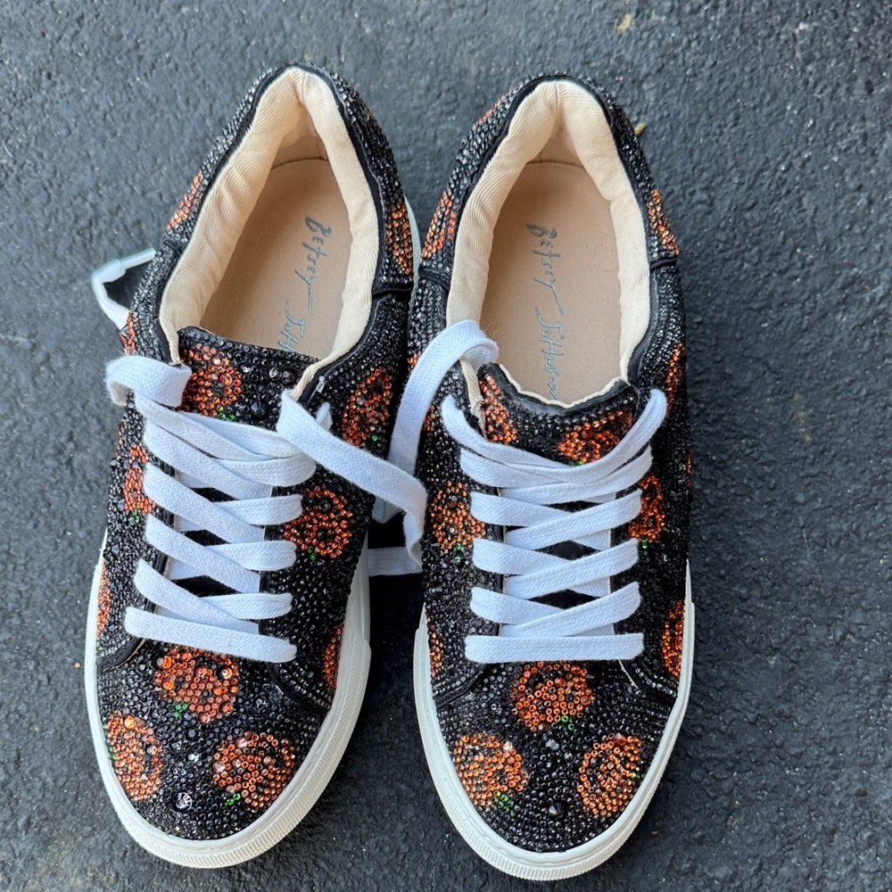 Betsey Johnson Black and Orange Patterned Sneakers